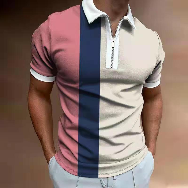 Men's POLO Shirt Striped Printed Short Sleeve T-Shirt Lapel Shirt - AmiraMart