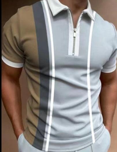 Men's POLO Shirt Striped Printed Short Sleeve T-Shirt Lapel Shirt - AmiraMart