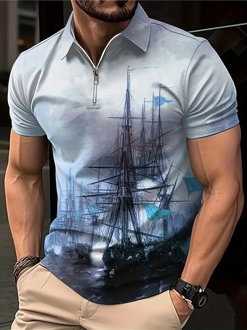 Men's Print Breathable Fashion Polo Shirt Top - AmiraMart