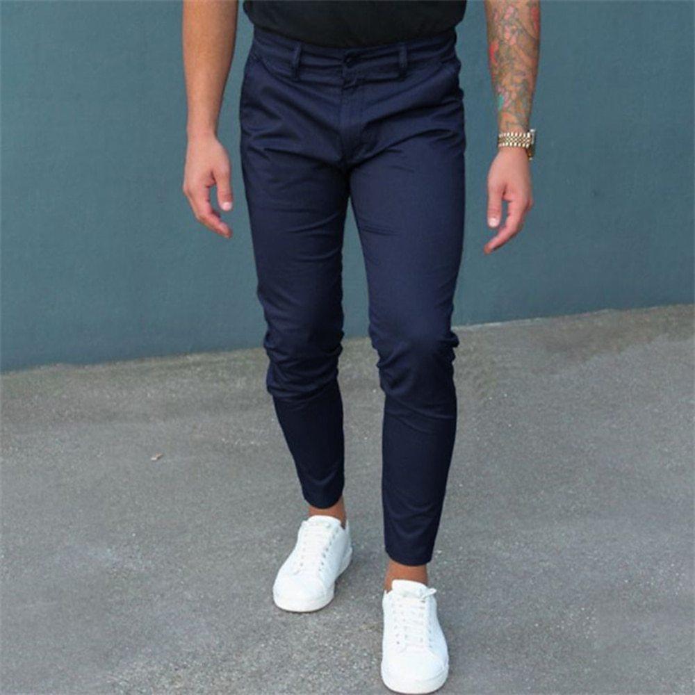 Men's Pure Color Tight Trousers - AmiraMart