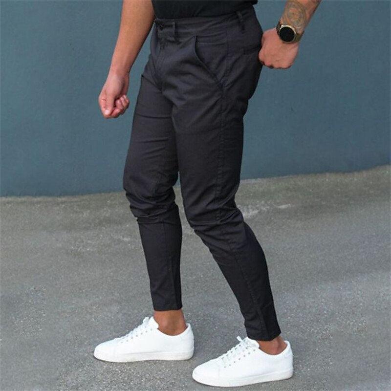 Men's Pure Color Tight Trousers - AmiraMart