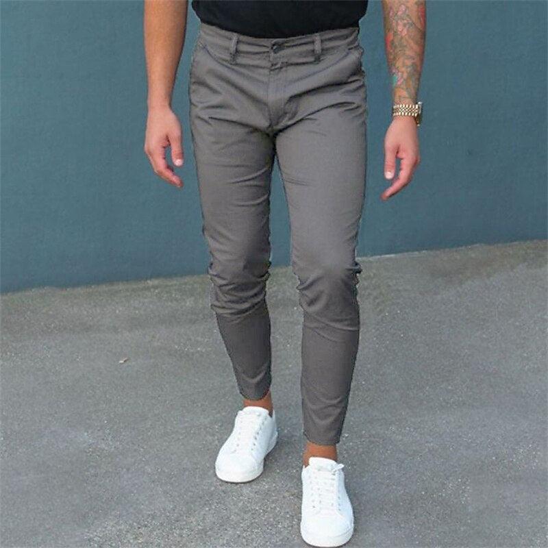 Men's Pure Color Tight Trousers - AmiraMart