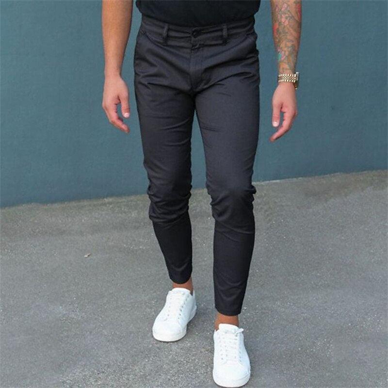 Men's Pure Color Tight Trousers - AmiraMart