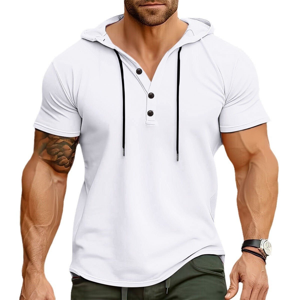 Men's Sports Fitness Hooded Short - sleeved T-shirt - AmiraMart