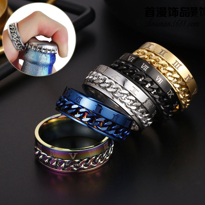 Men’s Titanium Steel Spinner Ring – Bottle Opener Gift - AmiraMart
