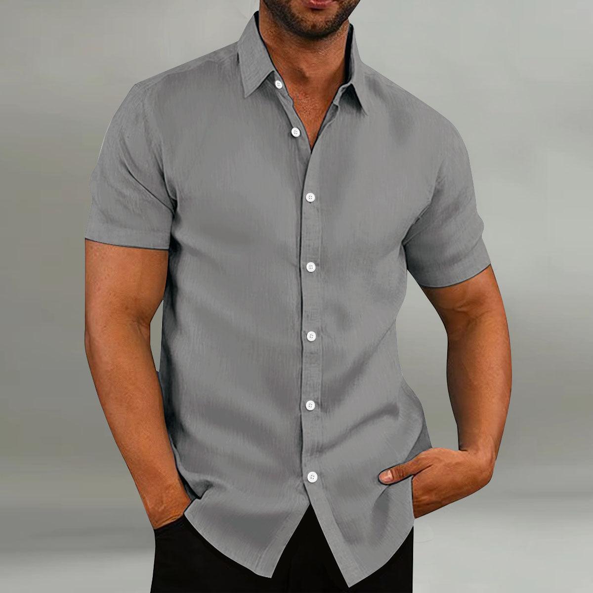 Men's Vintage Cotton Linen Casual Loose Short Sleeves Shirt - AmiraMart