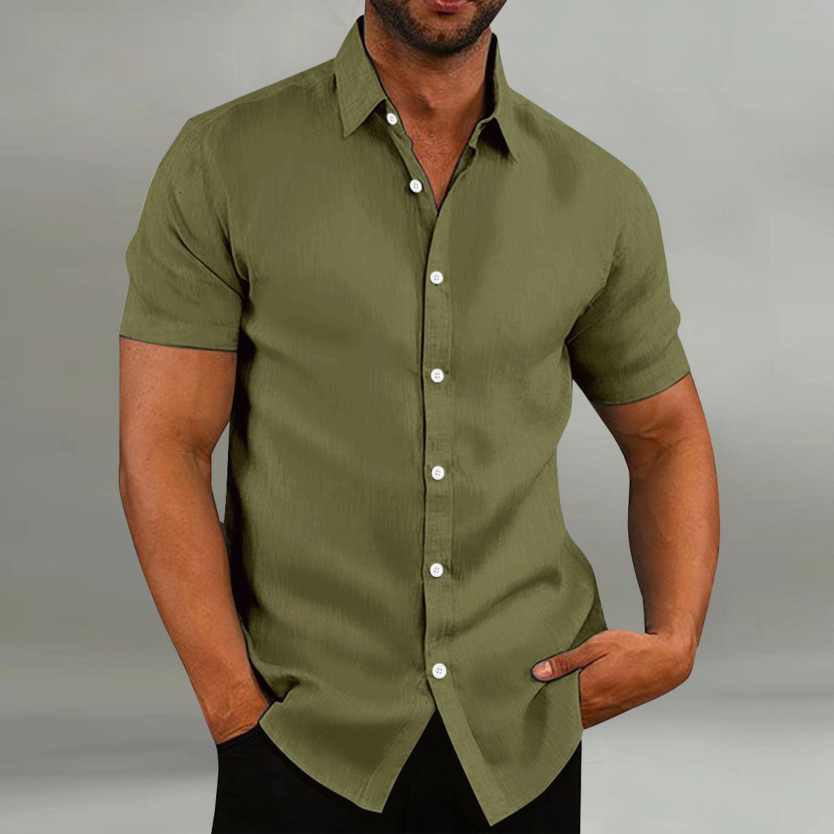 Men's Vintage Cotton Linen Casual Loose Short Sleeves Shirt - AmiraMart