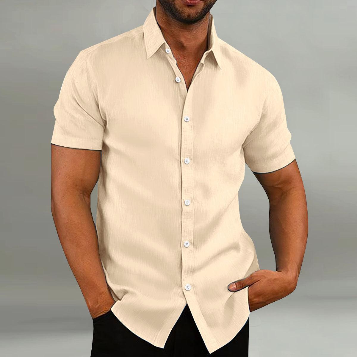 Men's Vintage Cotton Linen Casual Loose Short Sleeves Shirt - AmiraMart