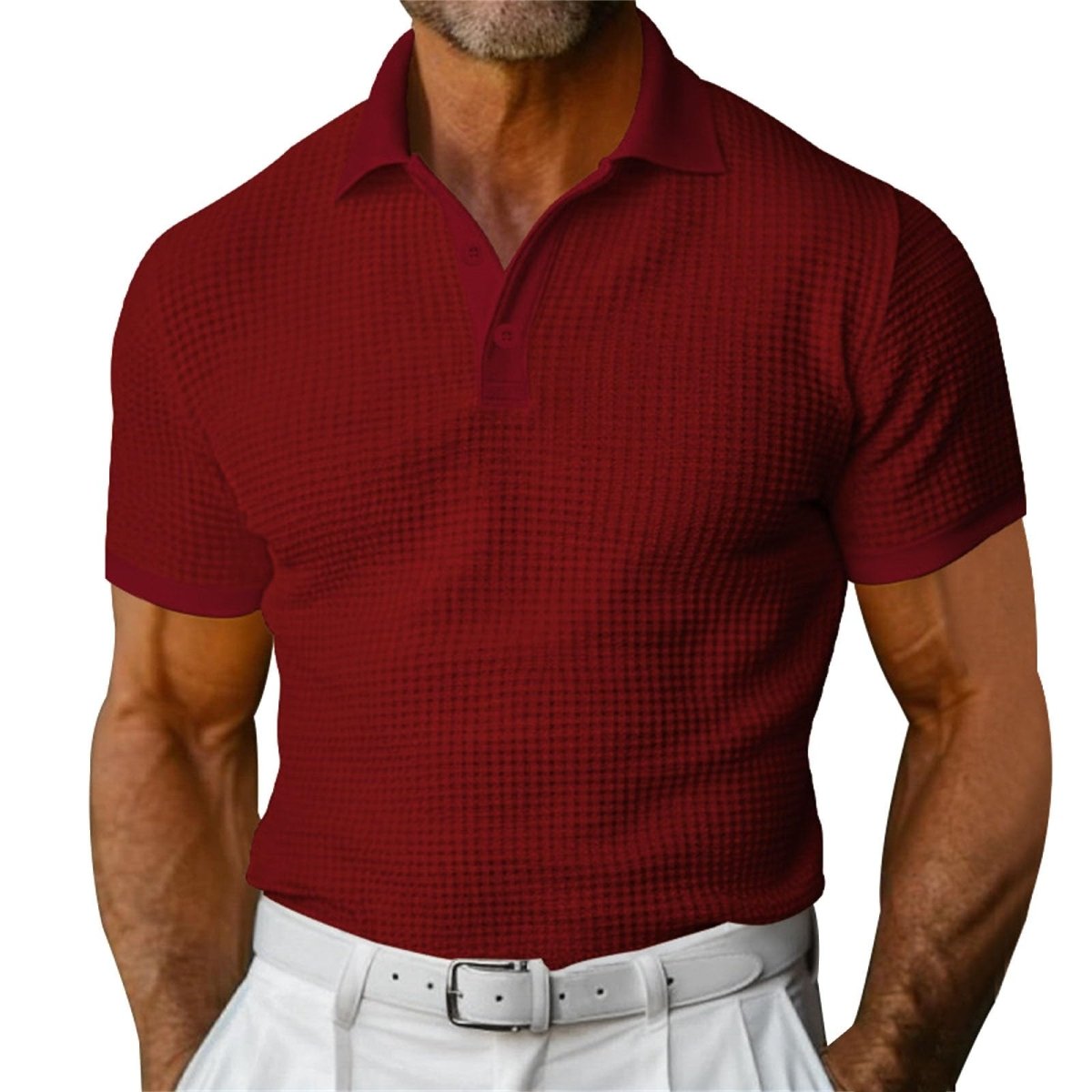 Men's Waffle Polo: Short Sleeve Summer Fashion Top - AmiraMart