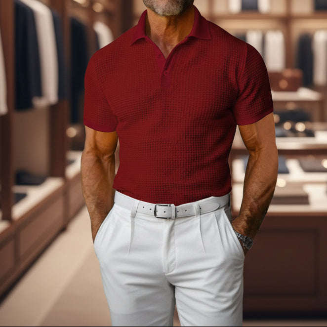 Men's Waffle Polo: Short Sleeve Summer Fashion Top - AmiraMart