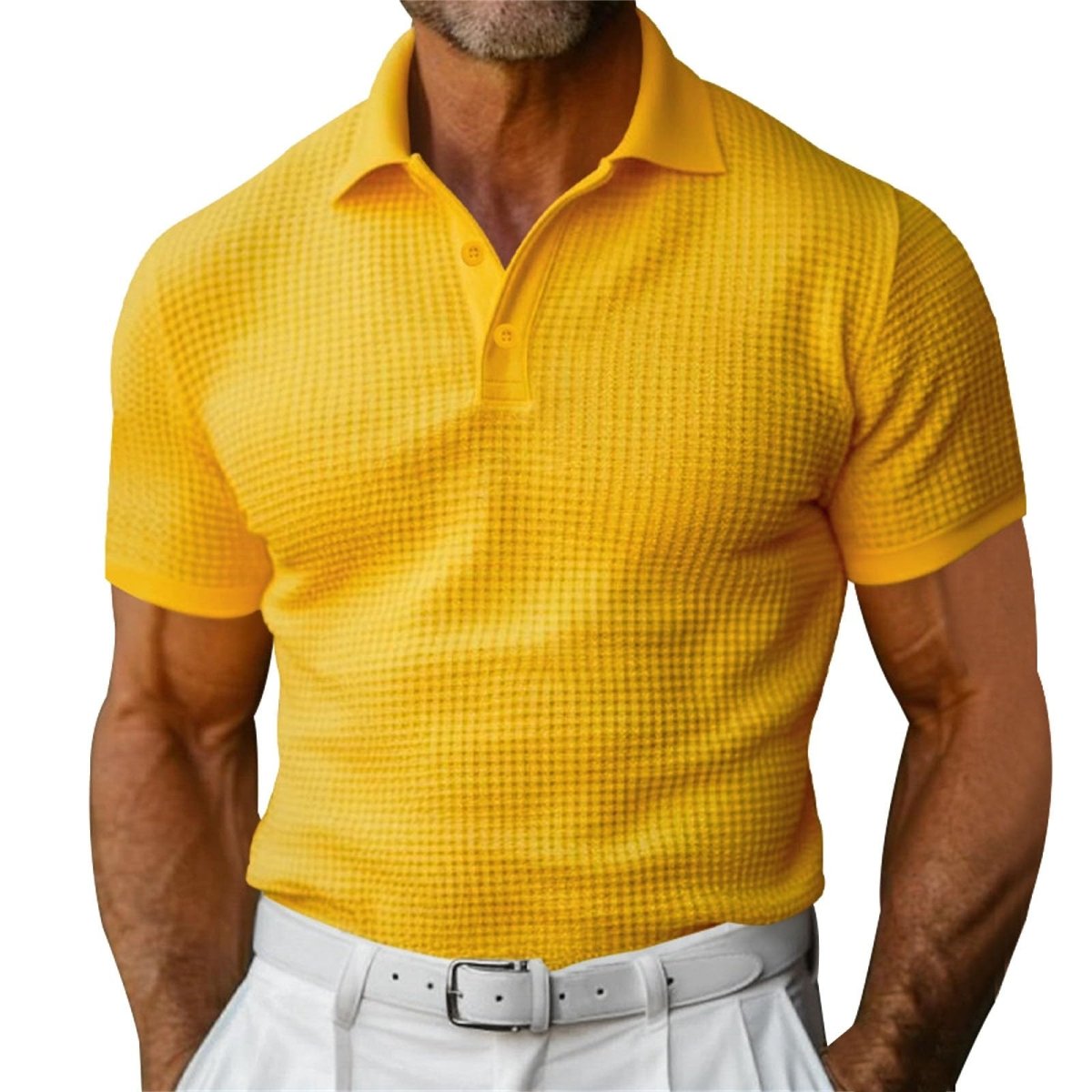 Men's Waffle Polo: Short Sleeve Summer Fashion Top - AmiraMart