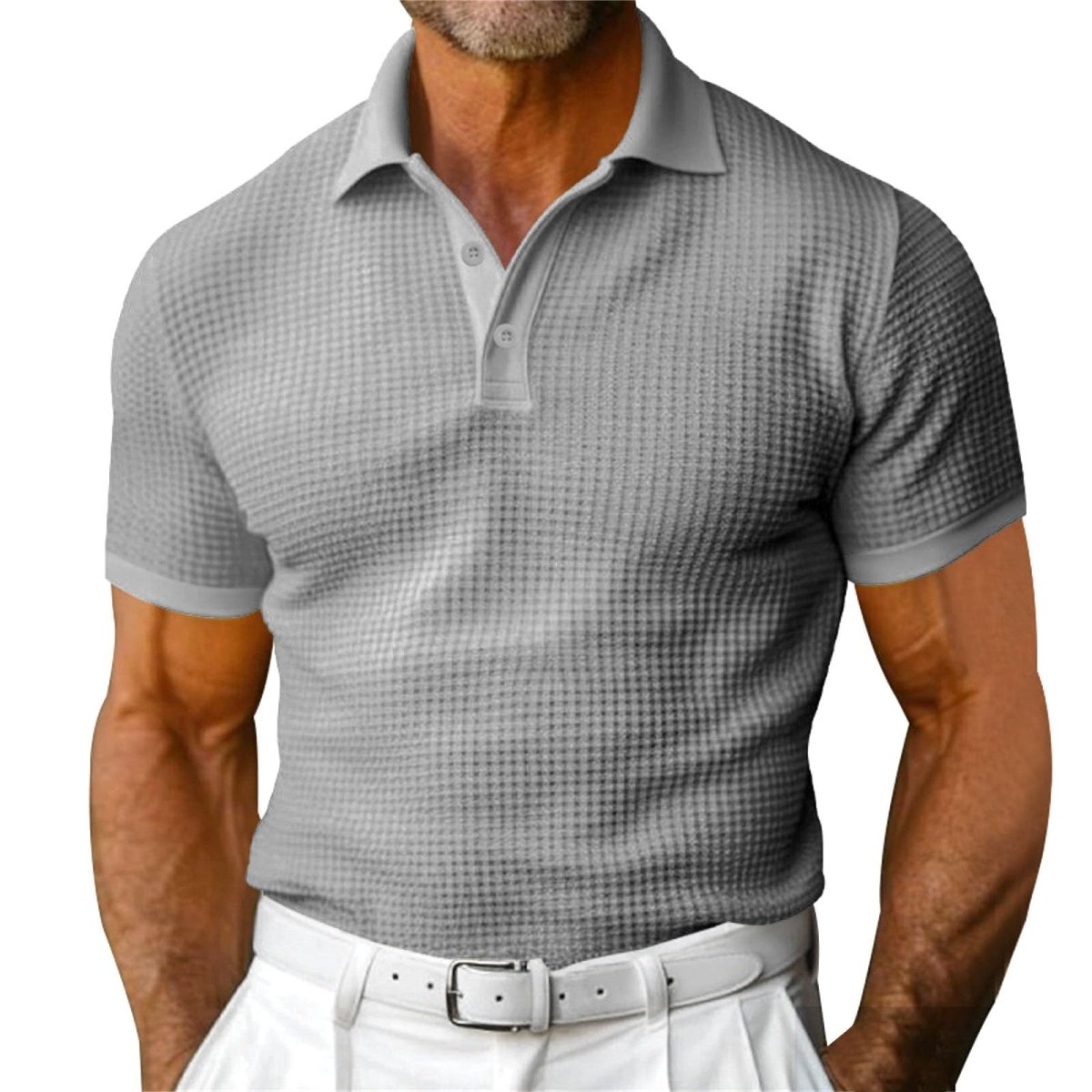 Men's Waffle Polo: Short Sleeve Summer Fashion Top - AmiraMart