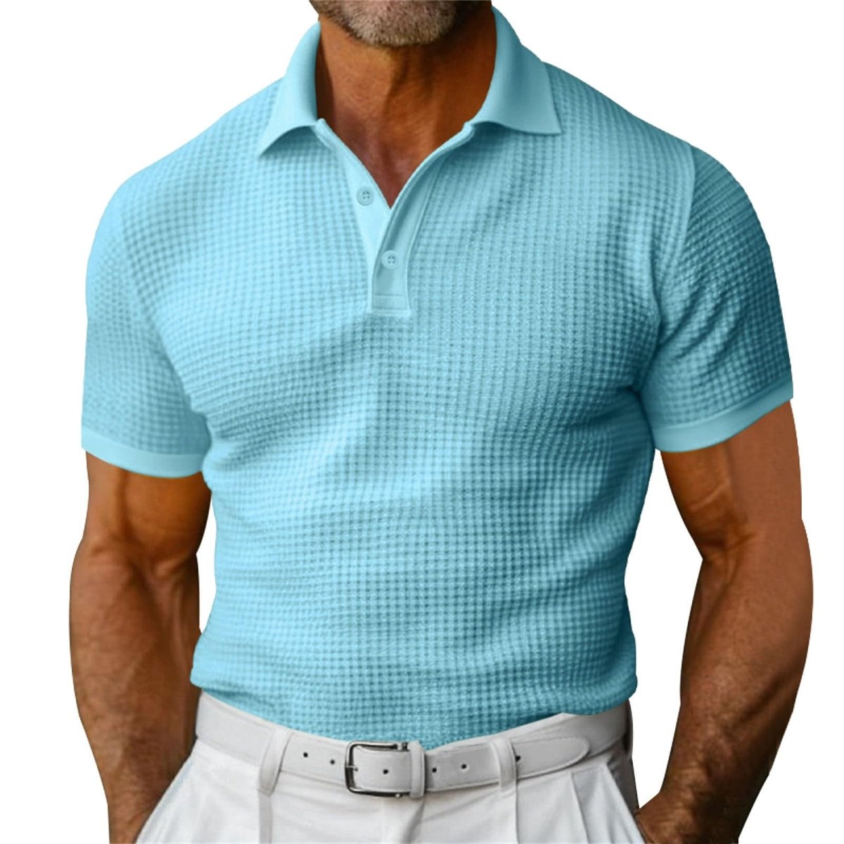 Men's Waffle Polo: Short Sleeve Summer Fashion Top - AmiraMart