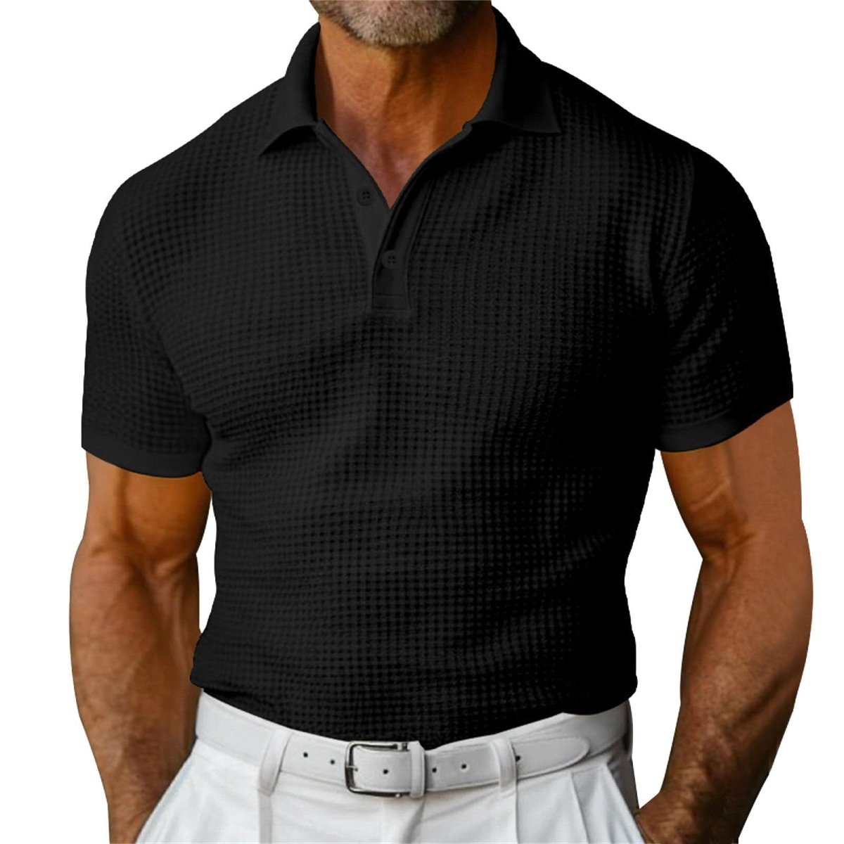 Men's Waffle Polo: Short Sleeve Summer Fashion Top - AmiraMart
