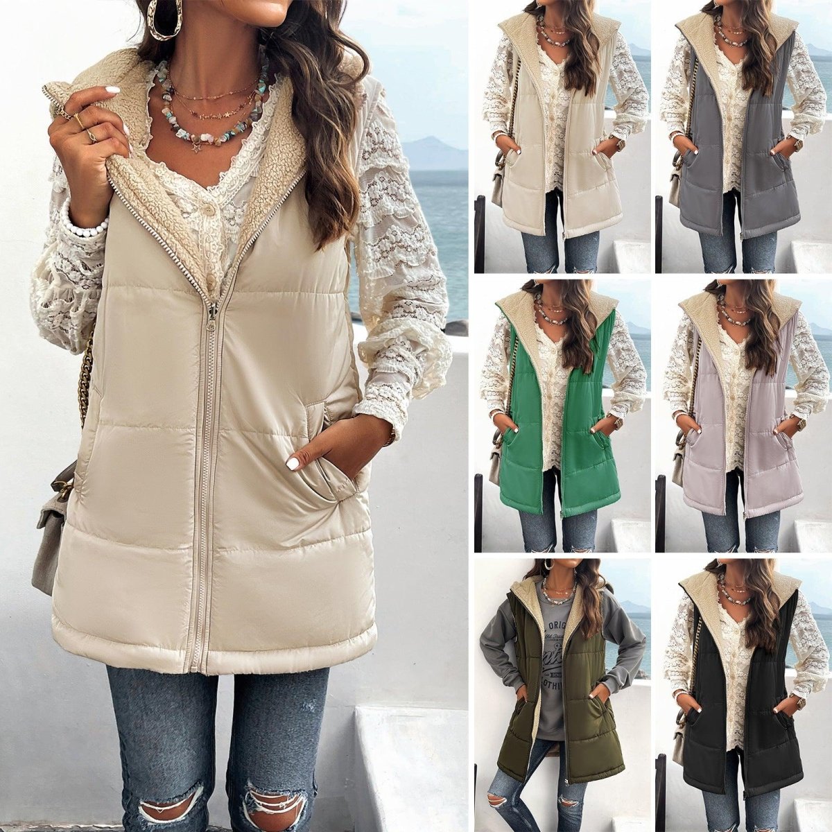 Mid - length Hooded Cotton Jacket With Pockets - AmiraMart