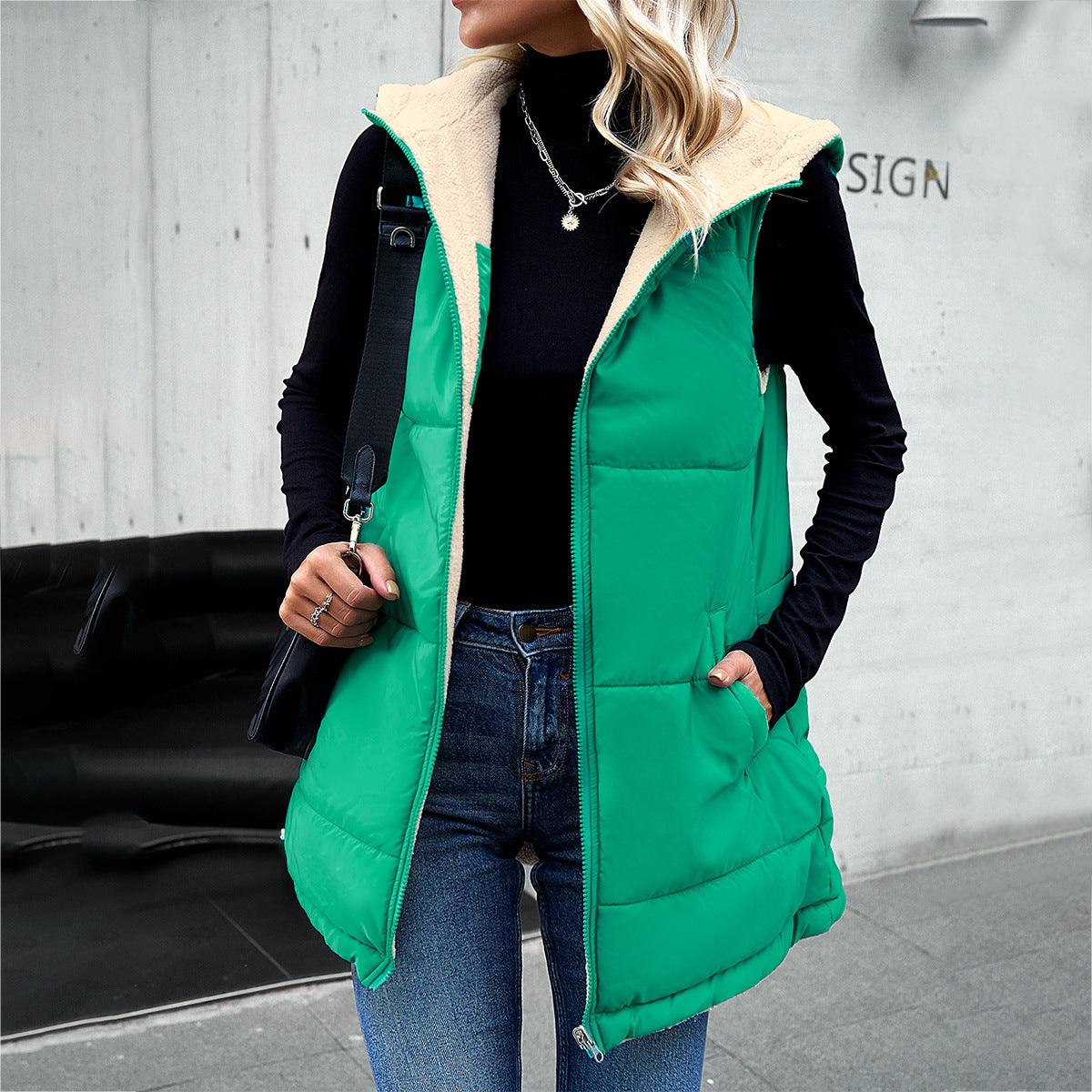 Mid - length Hooded Cotton Jacket With Pockets - AmiraMart