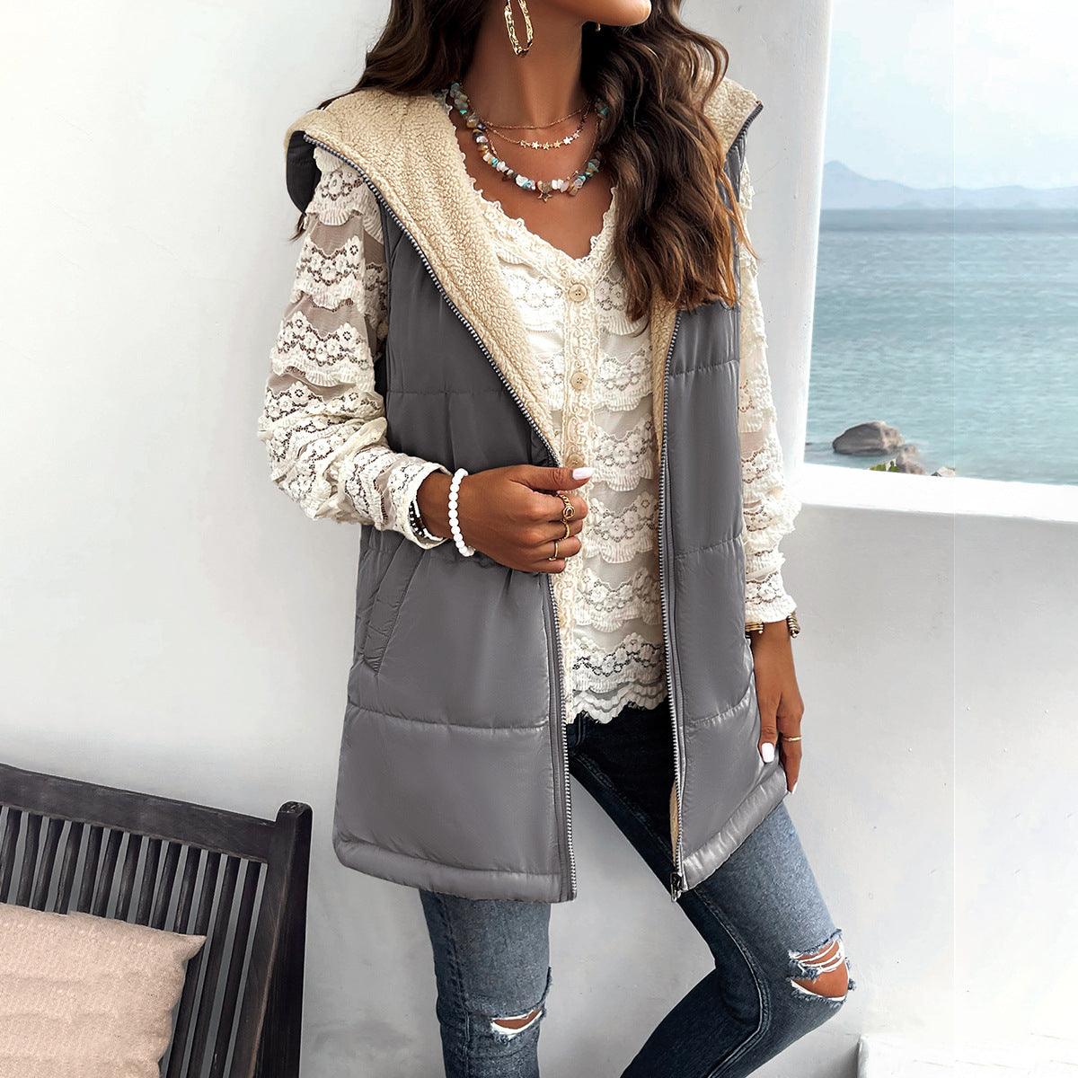 Mid - length Hooded Cotton Jacket With Pockets - AmiraMart