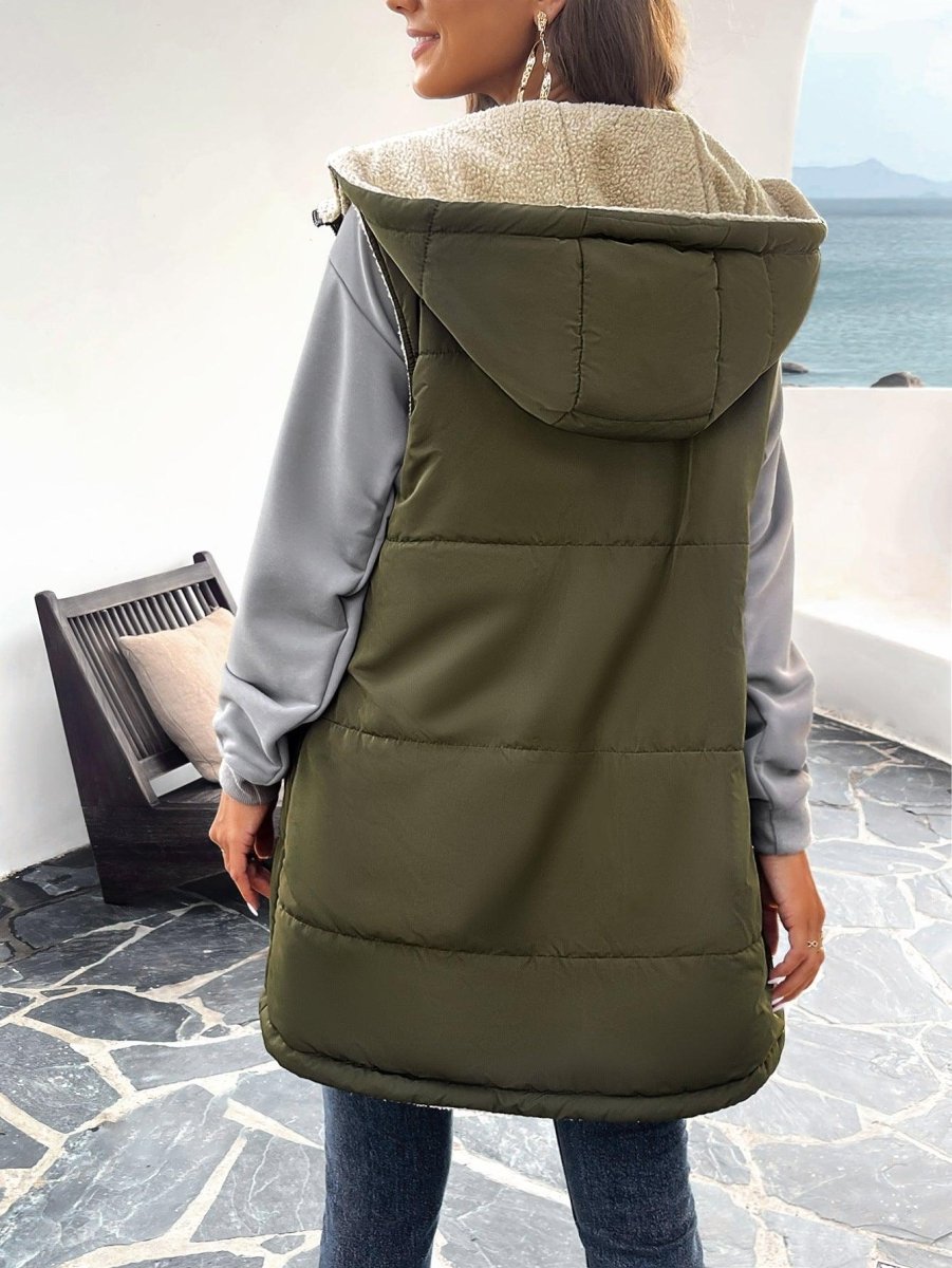 Mid - length Hooded Cotton Jacket With Pockets - AmiraMart