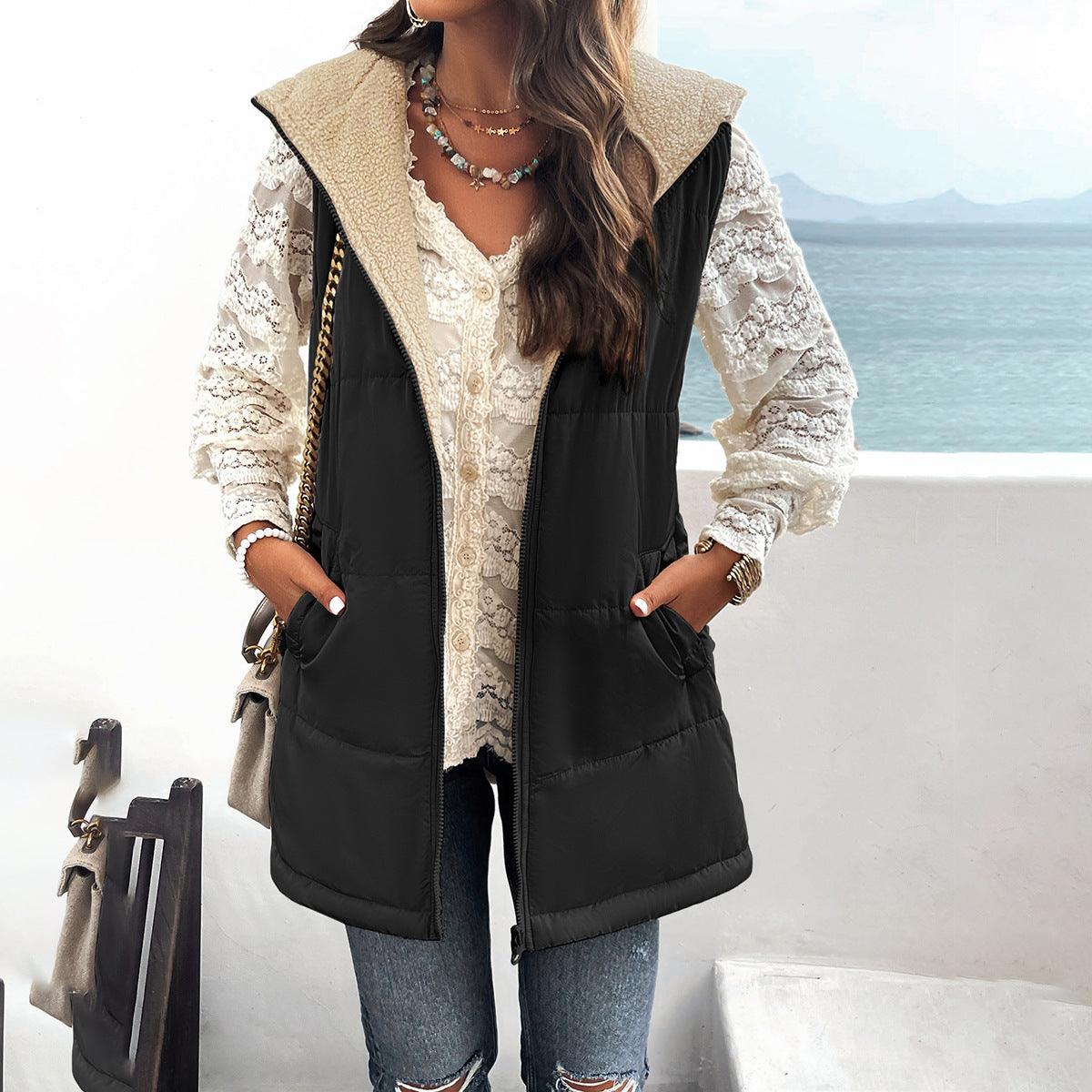 Mid - length Hooded Cotton Jacket With Pockets - AmiraMart