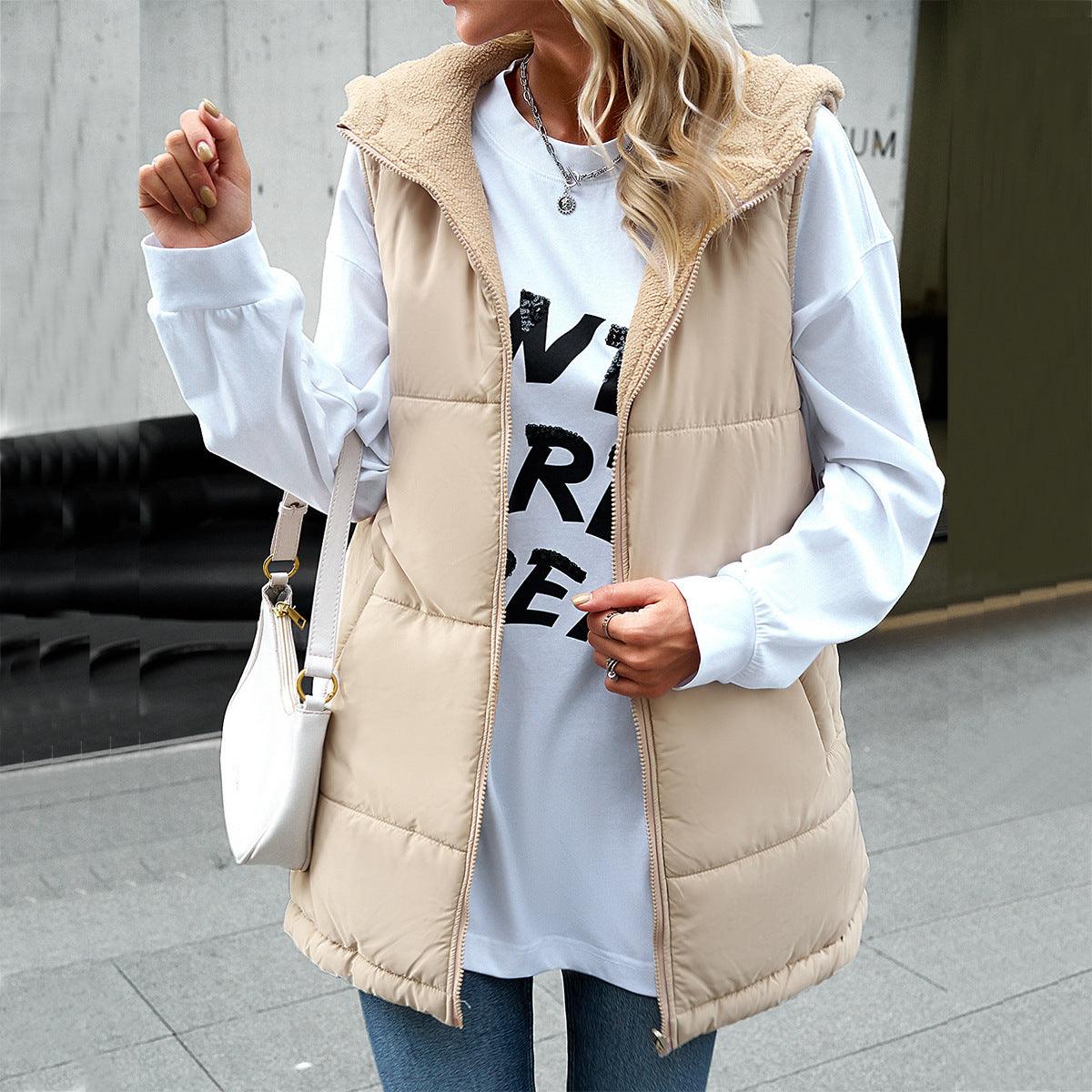 Mid - length Hooded Cotton Jacket With Pockets - AmiraMart