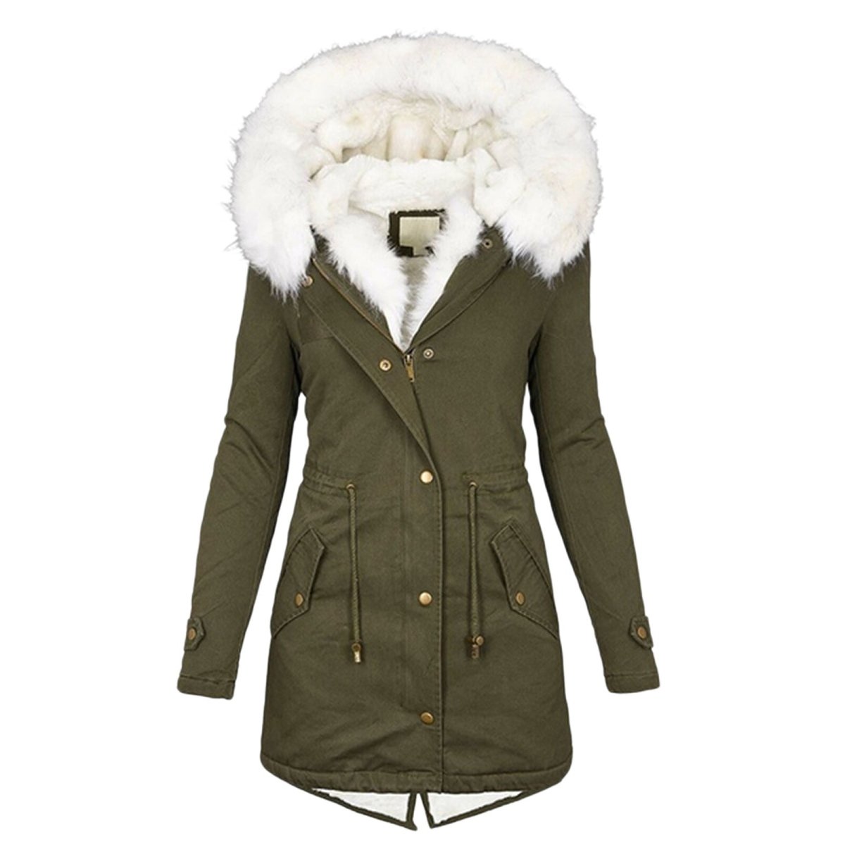 Mid - length hooded winter warm plus fleece coat - AmiraMart