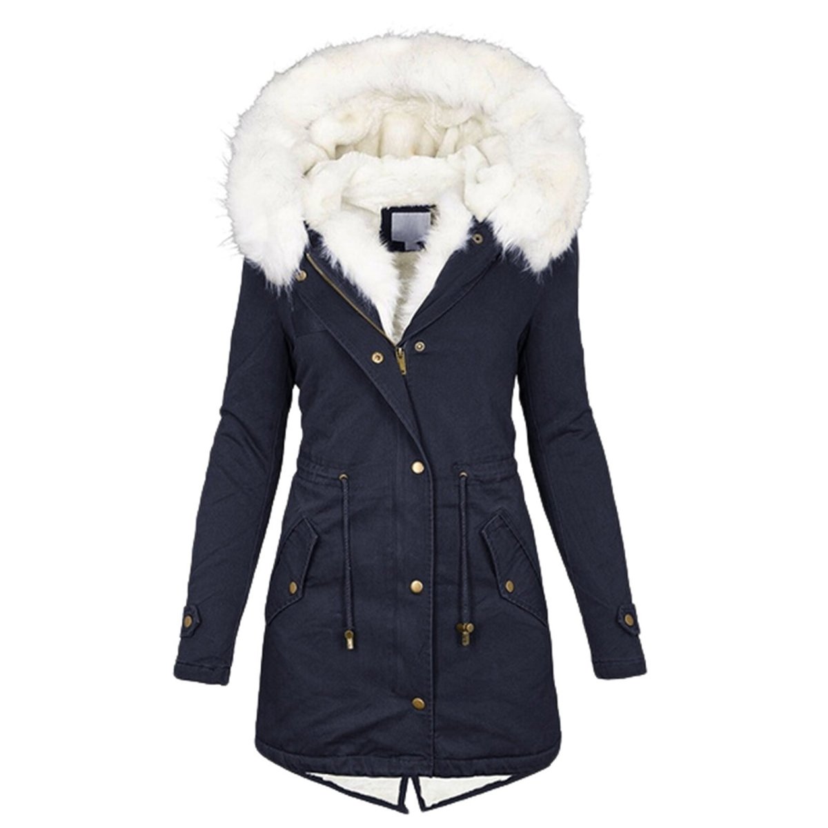 Mid - length hooded winter warm plus fleece coat - AmiraMart