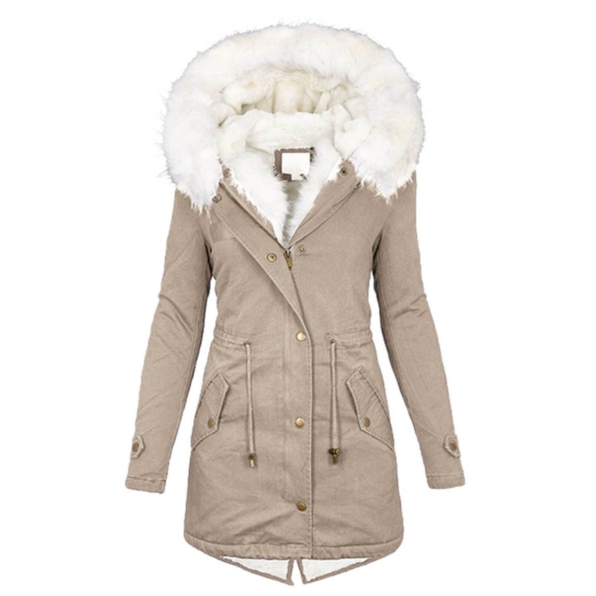 Mid - length hooded winter warm plus fleece coat - AmiraMart