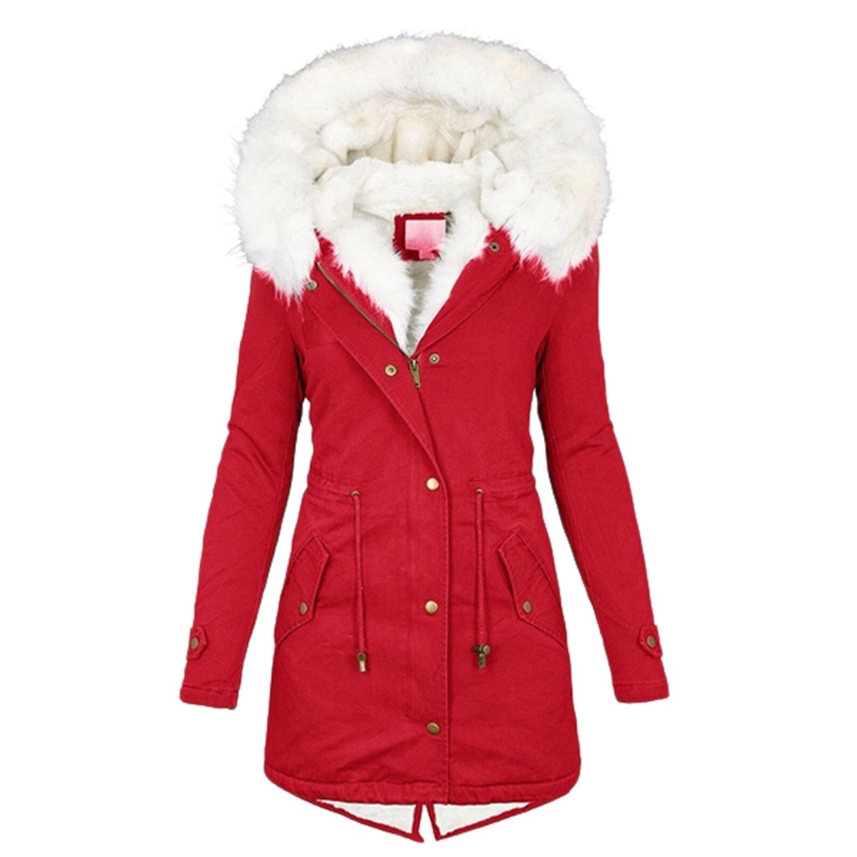 Mid - length hooded winter warm plus fleece coat - AmiraMart