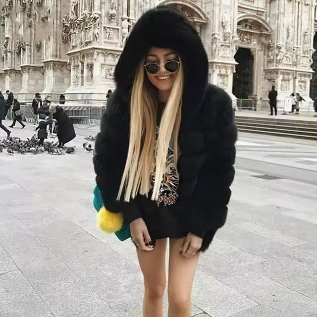 Minimalist Hooded Patchwork Fur Grass Jacket - AmiraMart