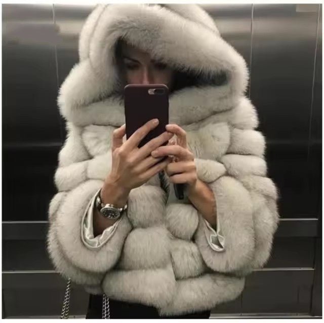 Minimalist Hooded Patchwork Fur Grass Jacket - AmiraMart