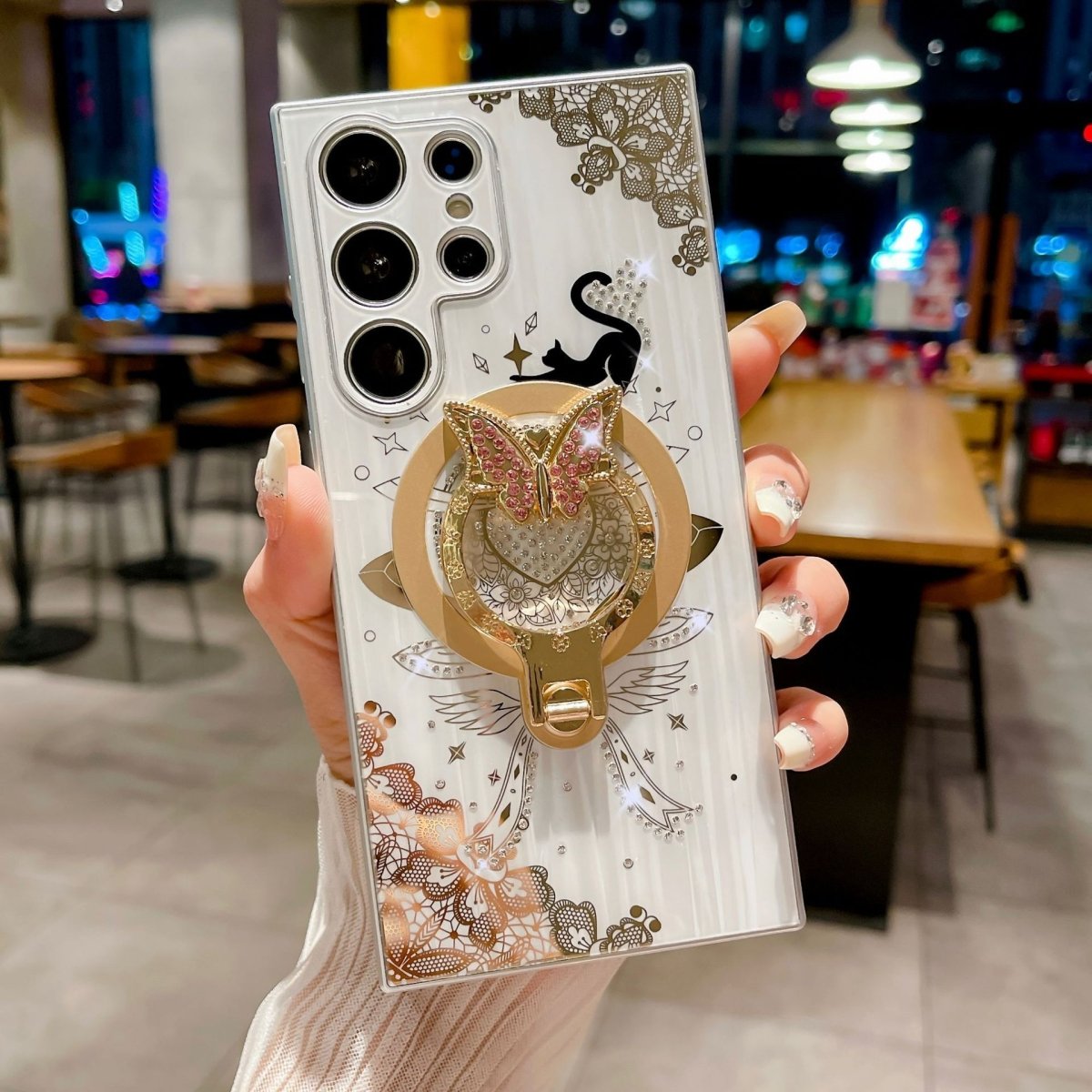 Minimally Designed Diamond Encrusted Butterfly Stand Phone Case - AmiraMart
