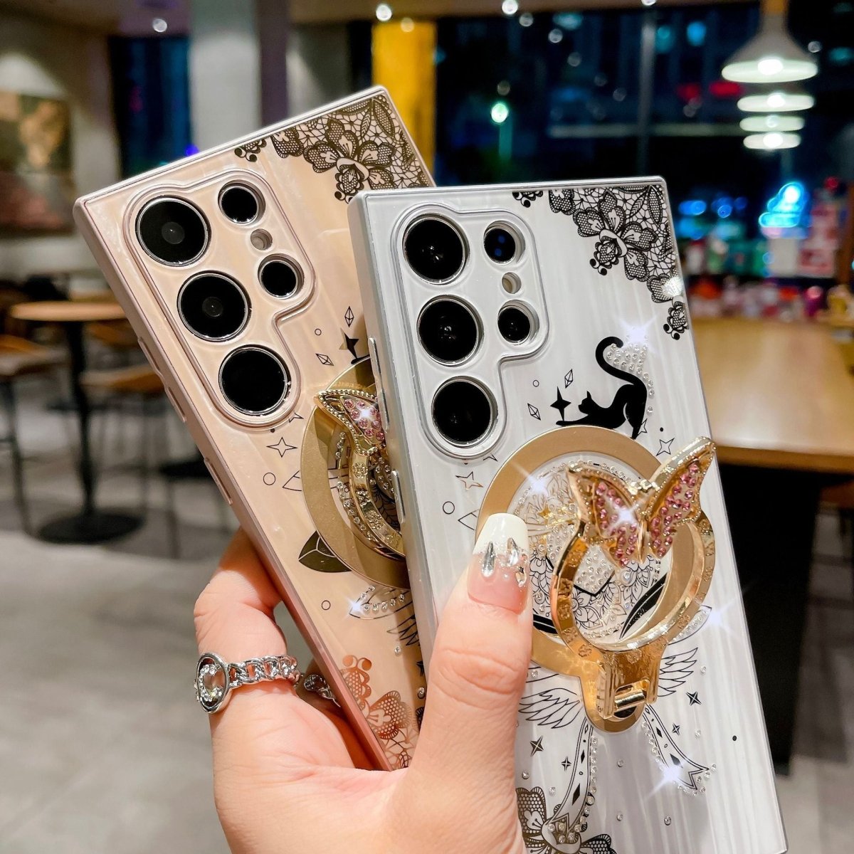 Minimally Designed Diamond Encrusted Butterfly Stand Phone Case - AmiraMart