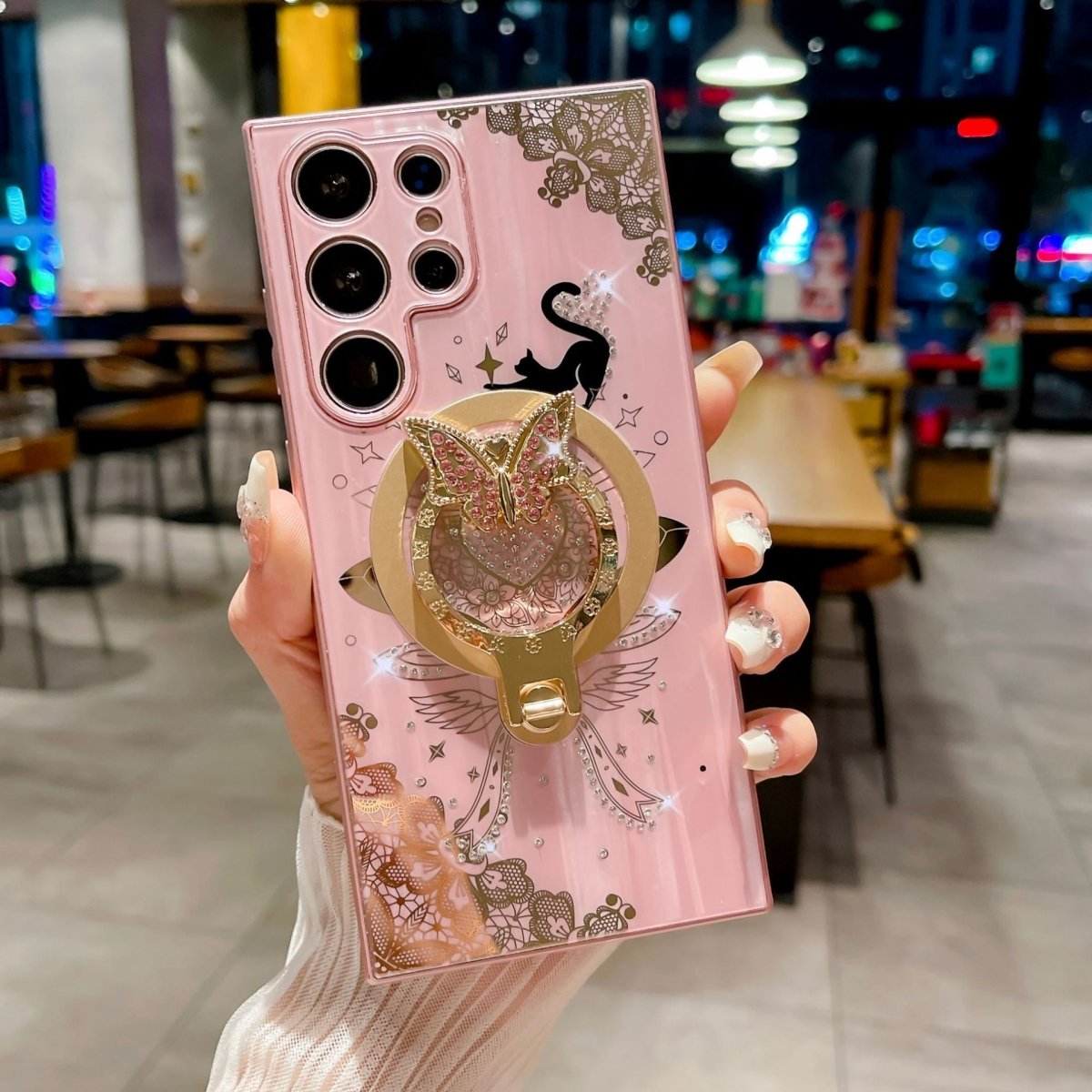 Minimally Designed Diamond Encrusted Butterfly Stand Phone Case - AmiraMart