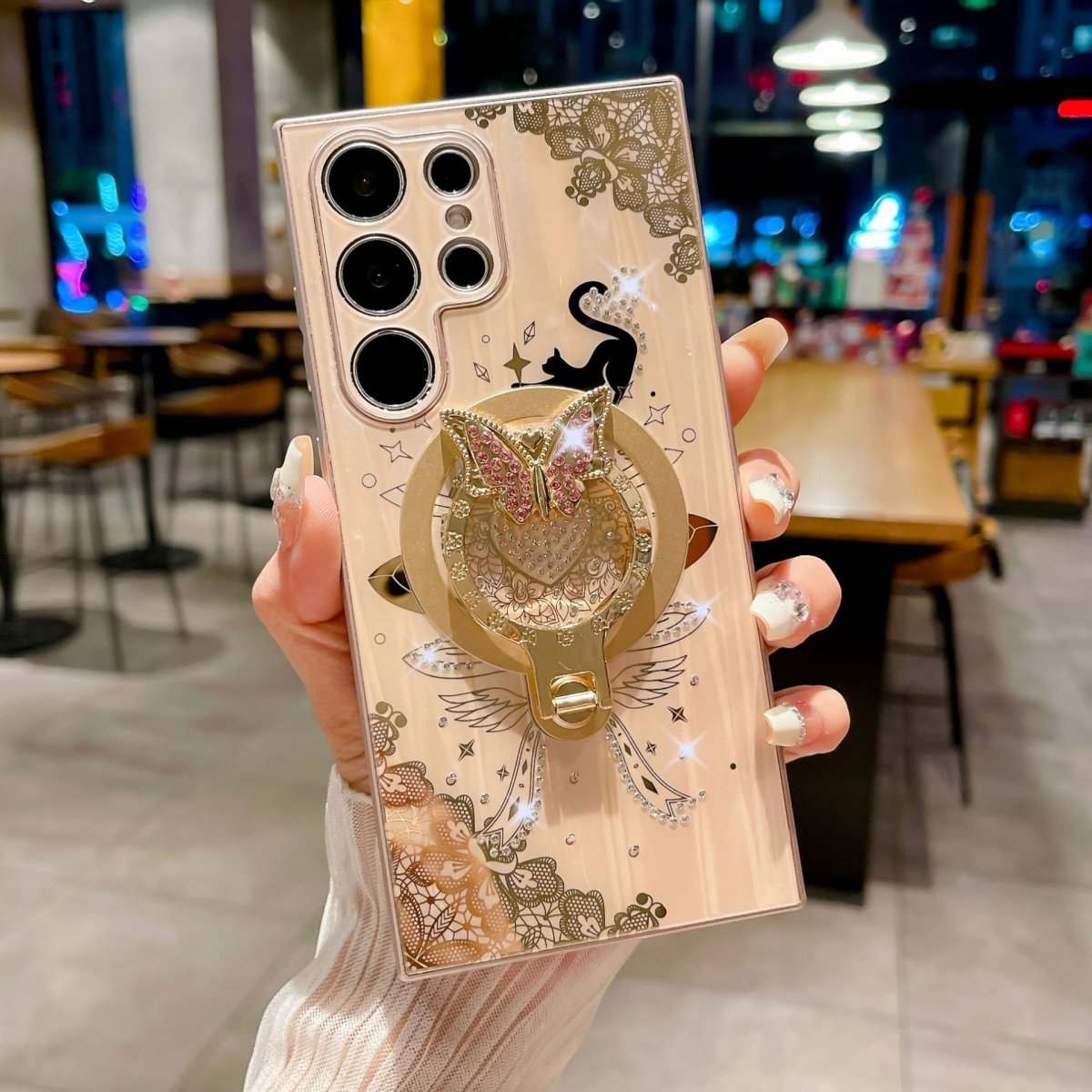 Minimally Designed Diamond Encrusted Butterfly Stand Phone Case - AmiraMart