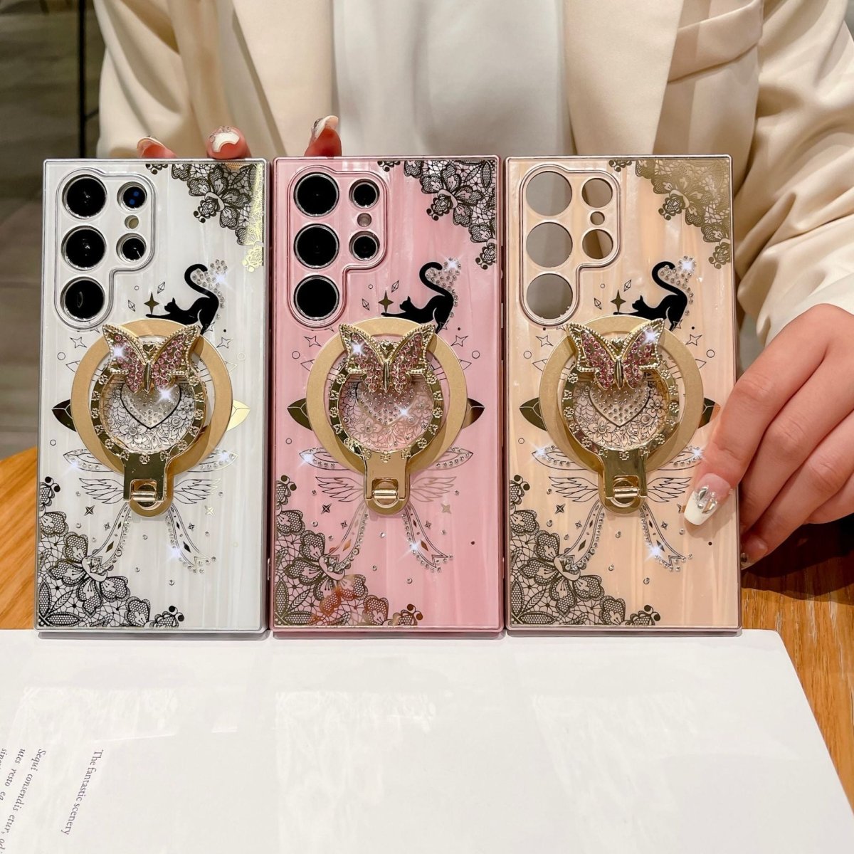 Minimally Designed Diamond Encrusted Butterfly Stand Phone Case - AmiraMart