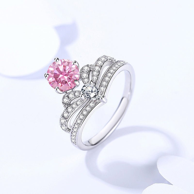 Moissanite Ring Women's Crown Sterling Silver - AmiraMart