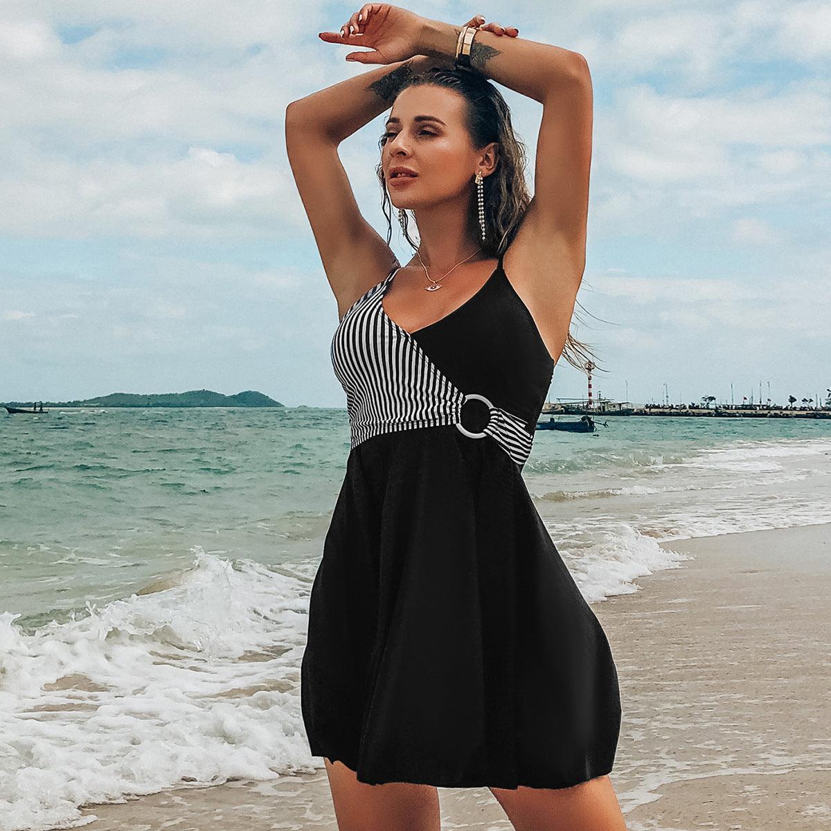 Ms Song, The New Swimsuit Printed Skirt Fission Swimsuit Bik - AmiraMart