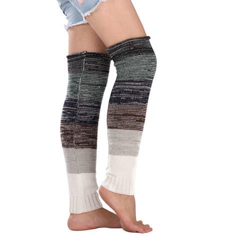 Multi - colored Stripe Long Wool Sock Knee Cover - AmiraMart