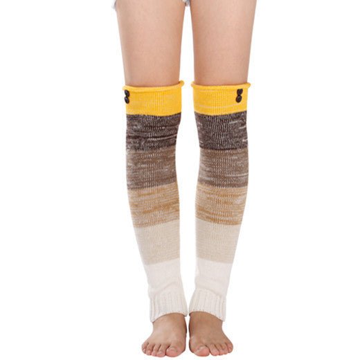 Multi - colored Stripe Long Wool Sock Knee Cover - AmiraMart