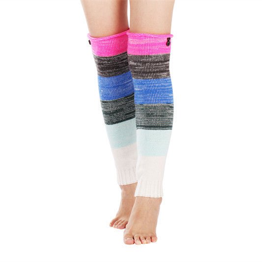 Multi - colored Stripe Long Wool Sock Knee Cover - AmiraMart