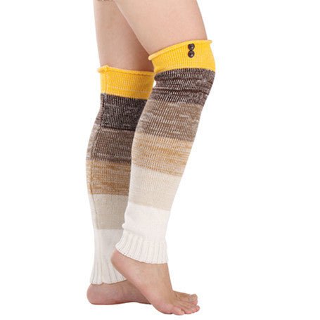 Multi - colored Stripe Long Wool Sock Knee Cover - AmiraMart