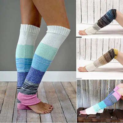 Multi - colored Stripe Long Wool Sock Knee Cover - AmiraMart