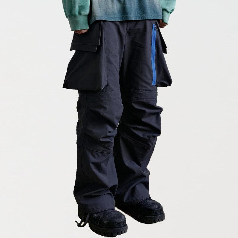 Multi - pocket Contrast Zip Casual Baggy Pants - AmiraMart