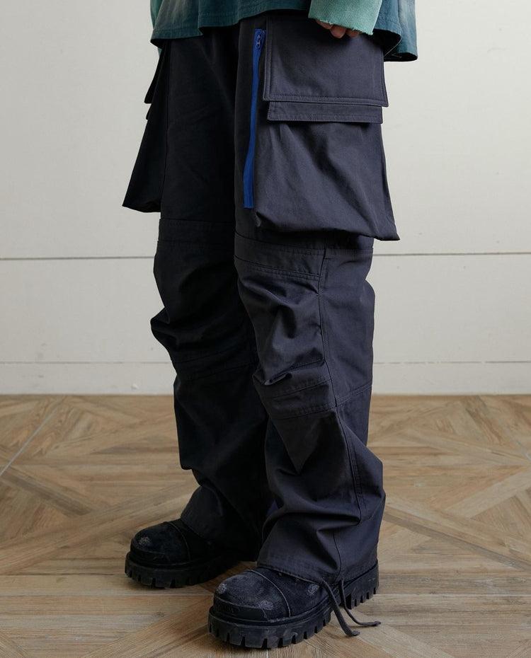 Multi - pocket Contrast Zip Casual Baggy Pants - AmiraMart