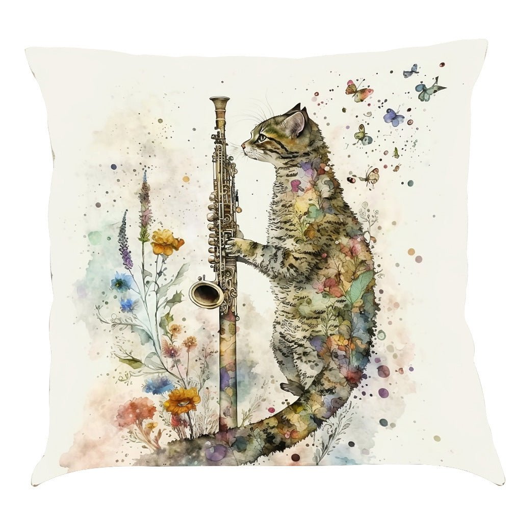 Musical Cats Printed Cotton Linen Pillowcase - AmiraMart