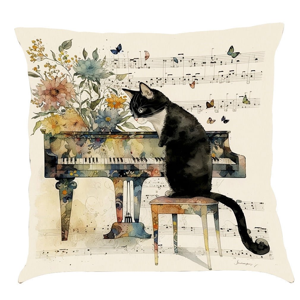 Musical Cats Printed Cotton Linen Pillowcase - AmiraMart