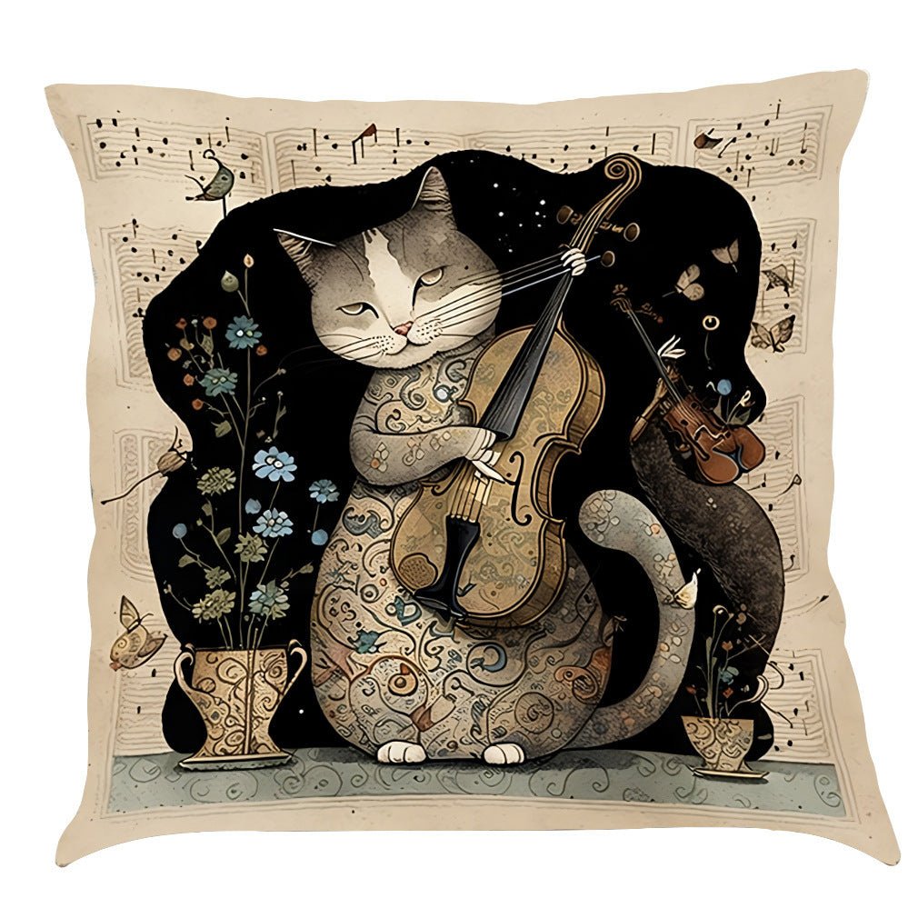 Musical Cats Printed Cotton Linen Pillowcase - AmiraMart