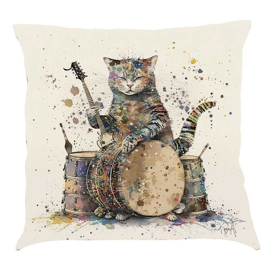 Musical Cats Printed Cotton Linen Pillowcase - AmiraMart