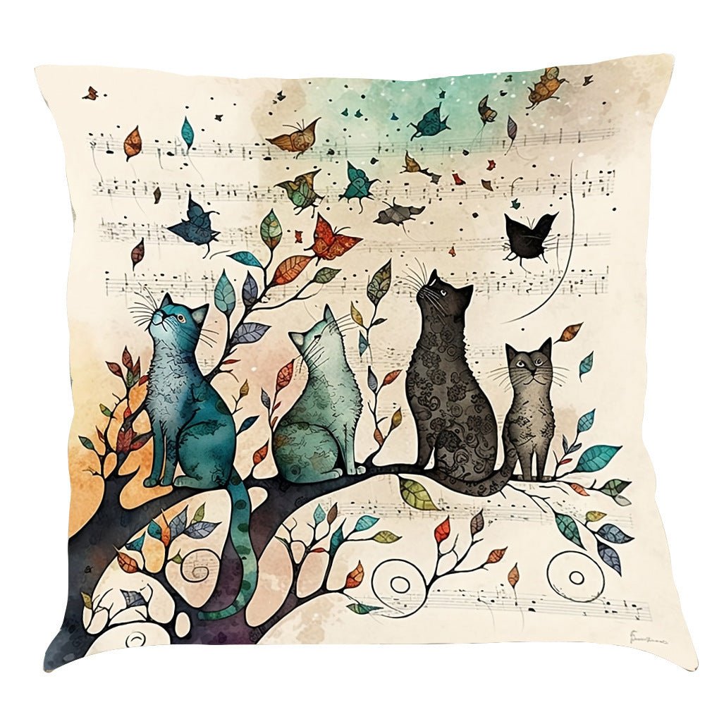 Musical Cats Printed Cotton Linen Pillowcase - AmiraMart