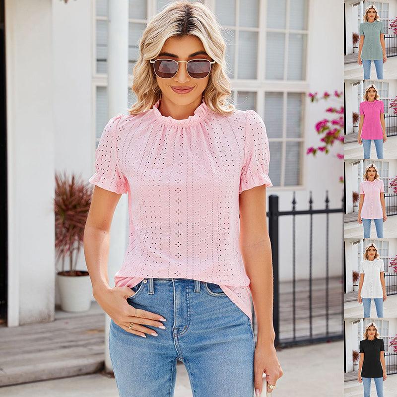 New Fashion Lacework Round Neck Top - AmiraMart